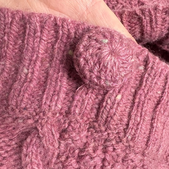 vest IRELANDS EYE hand knit S cable one button dark pink cottagecore vintage - Picture 5 of 8